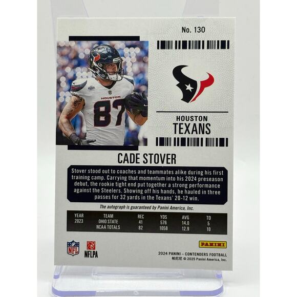 2024 Panini Contenders Cade Stover Rookie Ticket Cracked Ice Auto 5/23 SP Texans - Picture 2 of 2